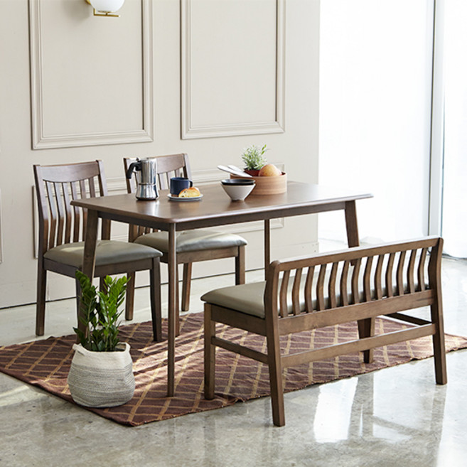 베스트리빙 캔버라 스칸디 제시 4인 원목 or 세라믹 식탁 4인용 세트/포세린 상판+원목 프레임 의자2+벤치1 포함 /방문설치 3종 2color, 1200원목식탁/월넛