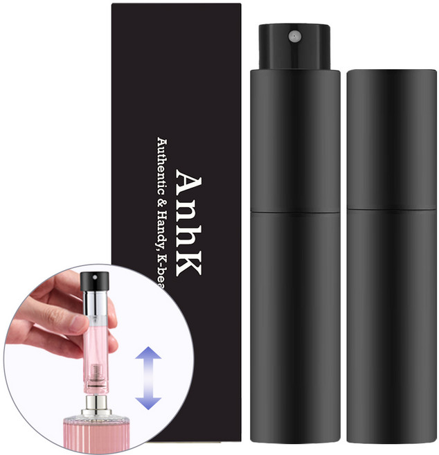 안크 향수공병 뚜껑없이 돌려쓰는 펌핑식 향수용기, 2개, 블랙