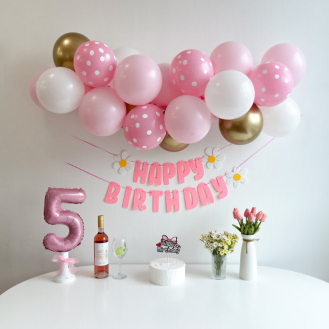 핑크 골드 벌룬클라우드 풍선 가랜드 DIY 공주 파티 용품, 핑크 골드 벌룬 클라우드 + 케이크 펠트 가랜드