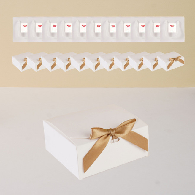 고급 리본 선물 상자 답례품 포장 종이 박스(스티커 쇼핑백 포함), 12개, 화이트