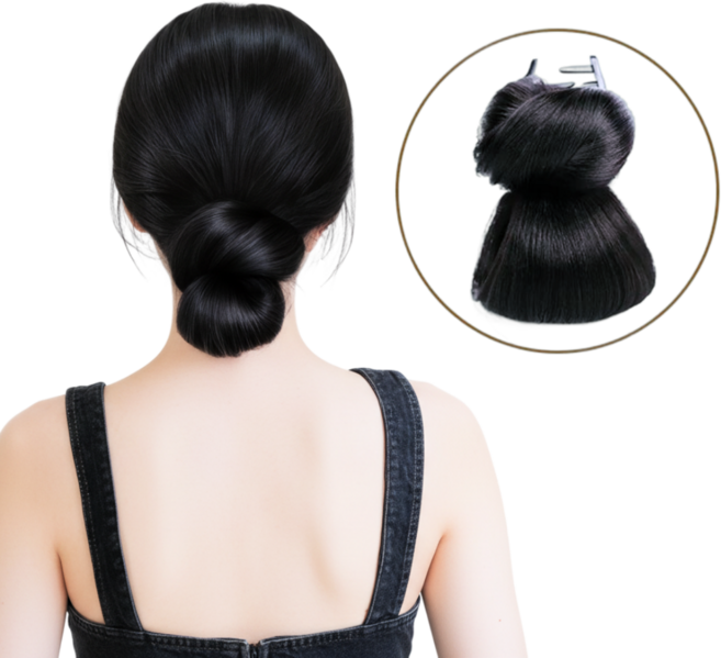 클린웰스 여성 똥머리가발 볼륨 헤어피스 부분가발 뒷머리 붙임머리, 1개, 내추럴 블랙