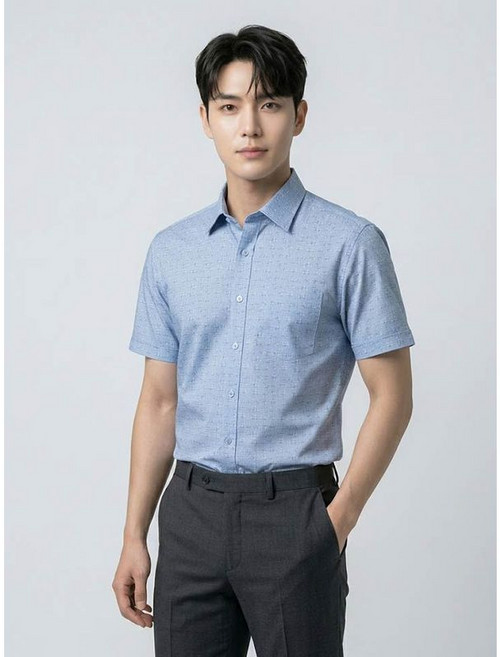BY파크랜드 카치온블루 올오버 프린트 셔츠-A6DS2210640A
