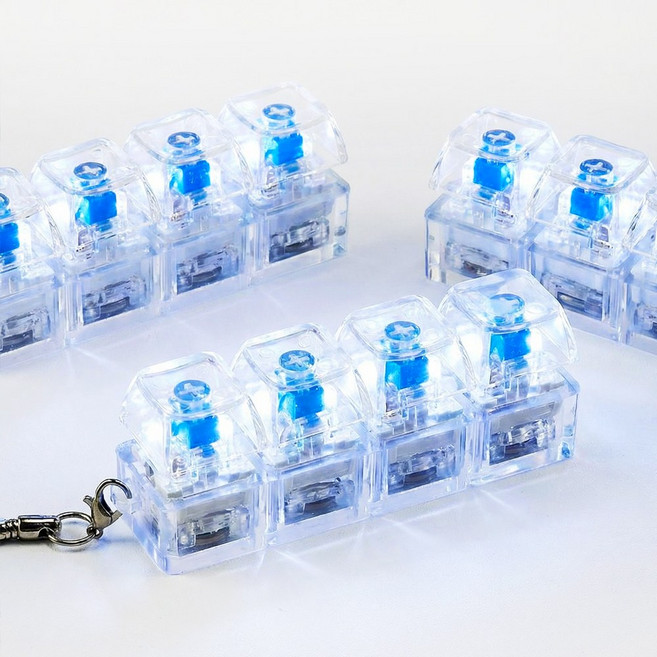 이지유 LED 투명 키캡 키링 4구 딸깍이 피젯 기계식 청축 키보드 열쇠고리 틱톡유행, 1개, 단일