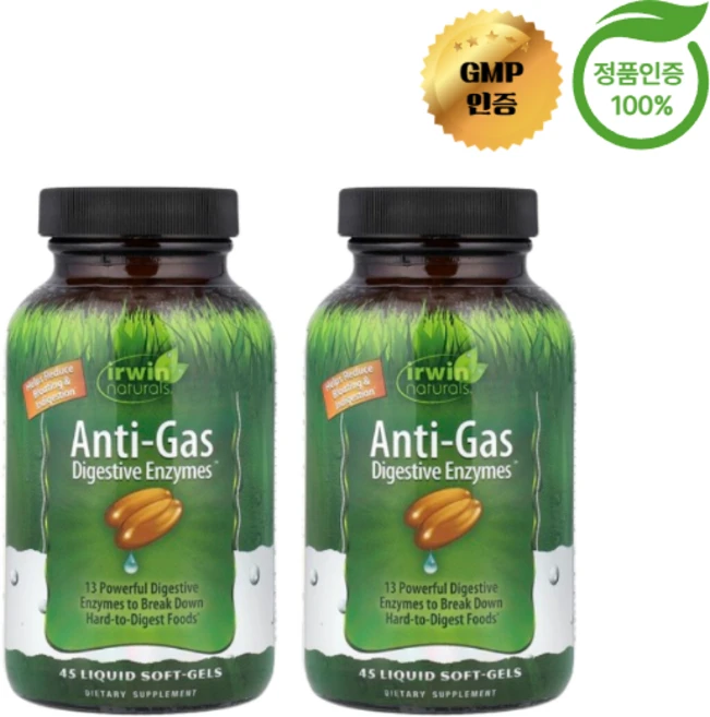 어윈 내추럴 안티 가스 다이제스티브 엔자임 소화효소 45정 2통, 2개 - 쿠팡