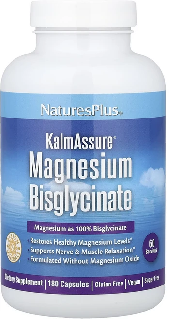 단백질 비타민 철분 마그내슘 칼슘 NaturesPlus KalmAssure® 마그네슘 비스글리시네이트 캡슐 180정(캡슐 1정당 70mg) 고루고루섭취해주세요, NaturesPlusKalmAssure마그네슘비스글리시, 1개 - 쿠팡