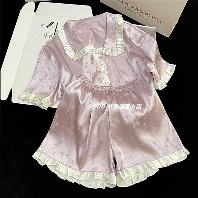 VIRGINIA'S DREAMS 冰絲睡衣套裝 女款短袖家居服