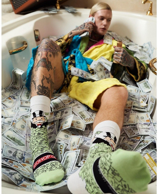 Odd Sox x Monopoly 地產大亨 Windfall 聯名中筒襪 美國授權 舒適透氣 展現獨特風格 綠色 L 尺寸