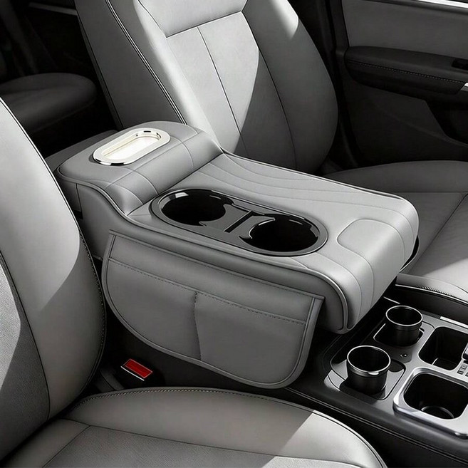 자동차 팔걸이 박스 매트 다기능 차량용 컵홀더 휴지 케이스 편안한 팔걸이 콘솔 쿠션, 1개, 회색