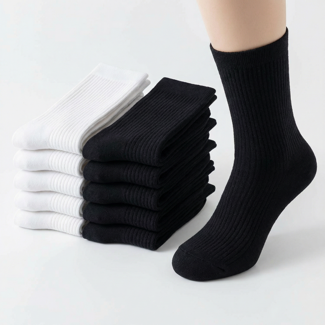 [순면함량98%]남성용 땀흡수 냄새 방지 통기성 순면 무지 중목 양말 10켤레 세트