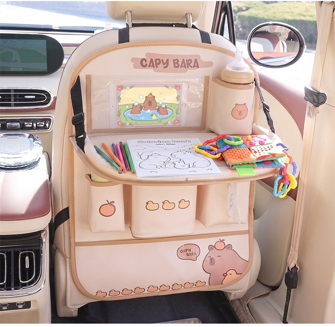 베베몽드 차량용 테이블 뒷좌석 수납함 킥커버 컵홀더 수납형, 카피바라 브라운, 1개