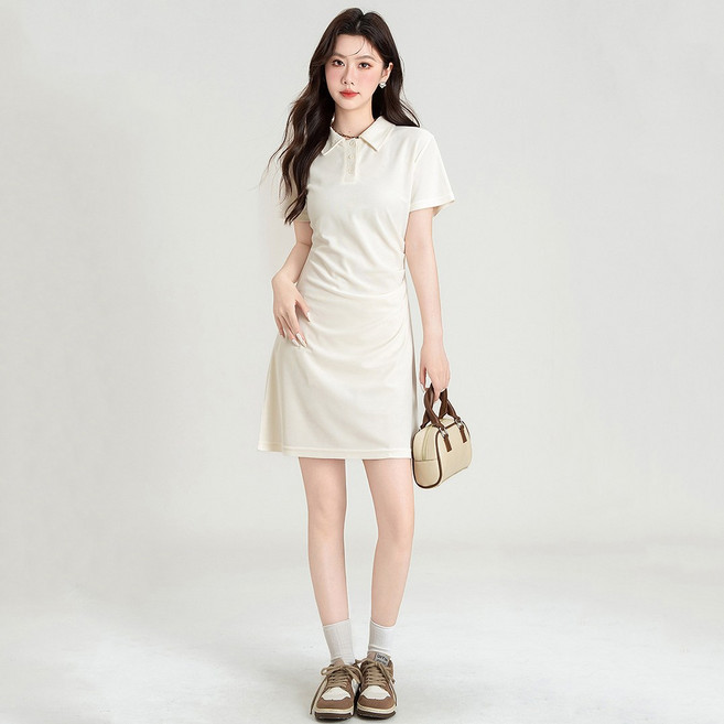 ANYOU 여성 슬림핏 카라 원피스 여름 캐주얼 원피스 베이직 반팔 원피스