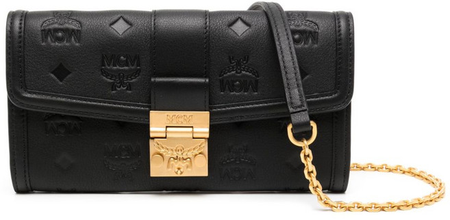 MCM 엠보스드 모노그램 체인 스트랩 지갑