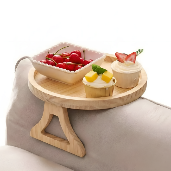 럭키플러스 소파 팔걸이 트레이 테이블 거치대 원목 간이테이블, 그레이 우드