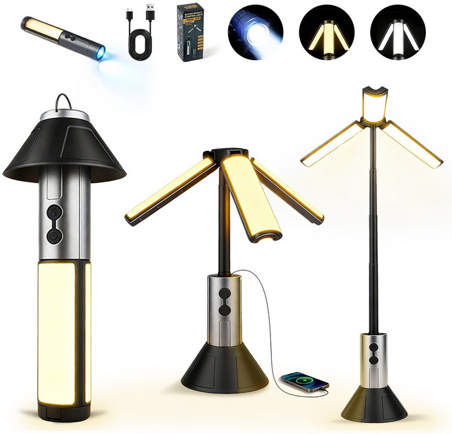 BLACK K7 충전식 led 캠핑 랜턴 방수 접이식 조명 작업등 손전등 캠핑용품 3600mAh, 1개, 그레이