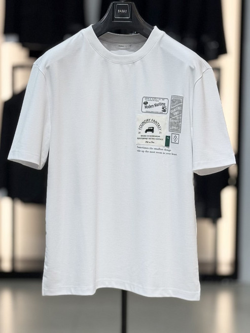 바쏘옴므 화이트 패치 포인트 스판 반팔 티셔츠 BSZ2KR18A WH