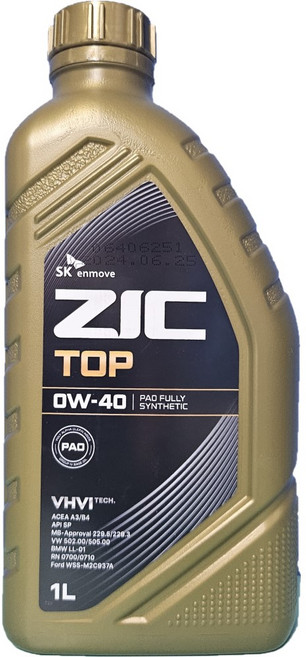 지크 탑 ZIC TOP 0W40 1L 100%합성유 (PAO기유), 1개