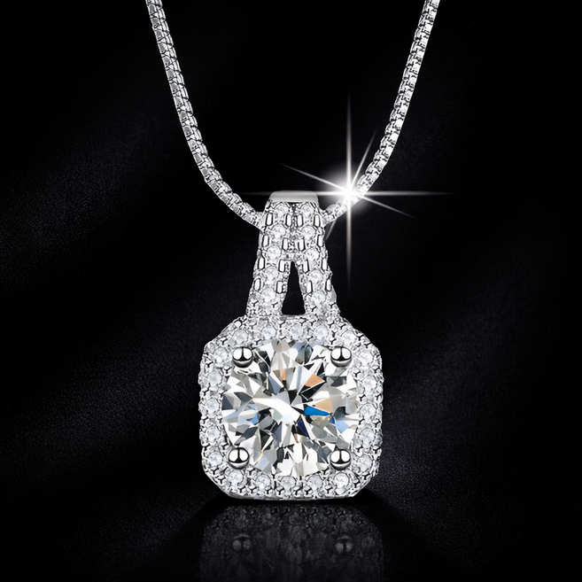 아데트 모이사나이트 1캐럿 스퀘어 모조 다이아몬드 팬던트 목걸이