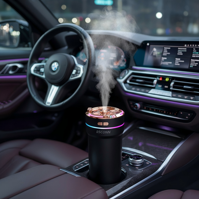 BSCONN 무선 차량용 가습기 탁상용 저소음 별하늘 LED 무드등 C타입 휴대용 가습기 CM-5S, 블랙