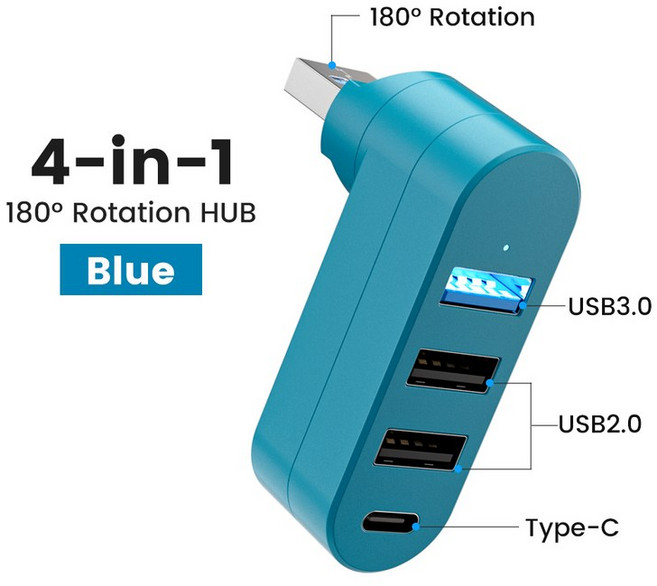 c타입 허브엘러프 미니 180 ° 회전식 4 포트 USB 3.0 허브 유형 C 고속 데이터 전송 노트북 MacBook 용 디