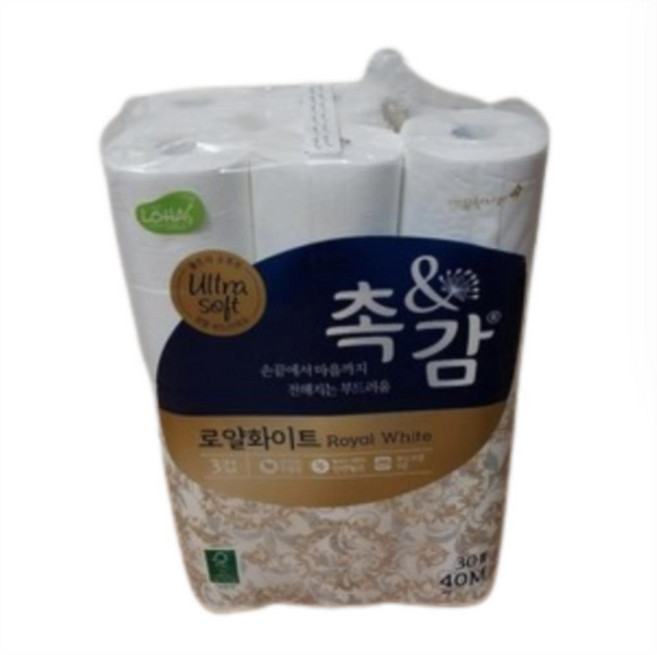 촉앤감 깨끗한나라 로얄화이트 3겹 화장지, 40m, 30롤, 4개