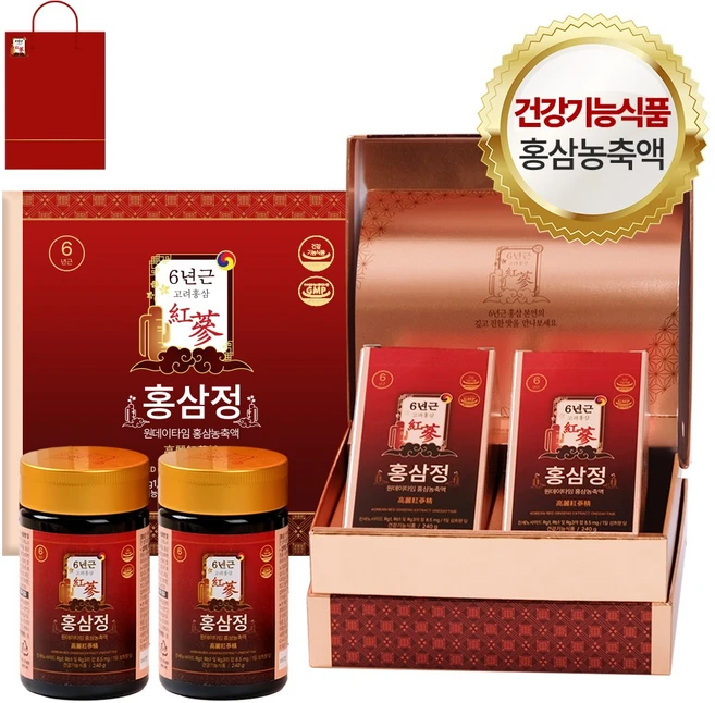 홍삼정 프리미엄 홍삼농축액 건강기능식품 5대 기능성 + 쇼핑백, 2개, 240g - 쿠팡