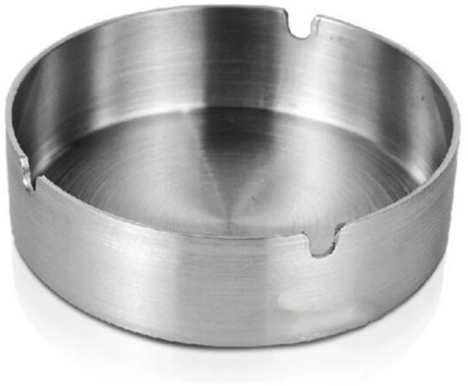 不鏽鋼菸灰缸 加厚耐熱 U型槽置煙孔拉絲表面, 1個, 銀