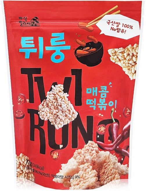 바삭빌리지 튀룽 누룽지스낵 매콤떡볶이, 1개, 77g
