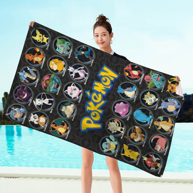 寶可夢卡通浴巾 吸水毛巾 海灘巾, 1個, 黑金寶可29