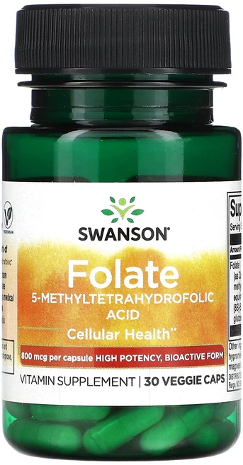 스완슨 엽산 5-메틸테트라하이드로폴산 800mcg 30베지 캡슐, 1개, 30정 - 쿠팡