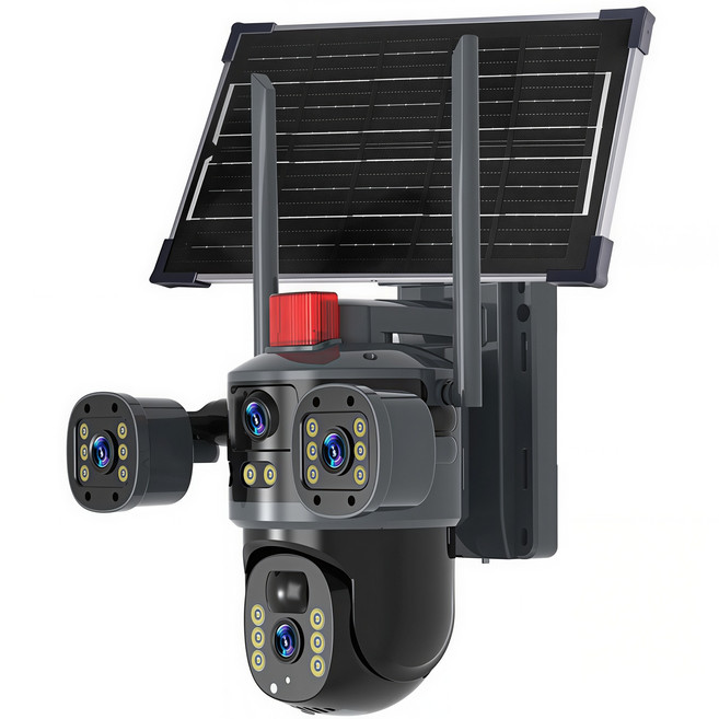 太陽能WiFi旋轉攝影機 500萬畫素 雙鏡頭 全彩夜視 AI偵測 防水監控, 1個, 三鏡頭可旋轉-太陽能監視器-4G插sim卡版（加128G記憶卡）