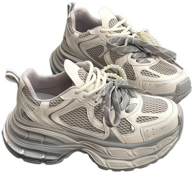 老爹鞋 珍珠雙鞋帶 厚底休閒運動鞋 35-40