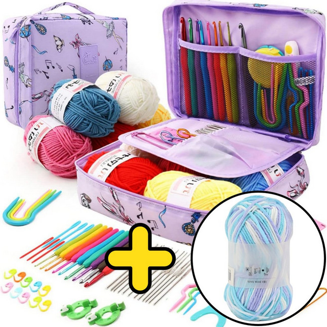 [15종 60세트] 퓨어젠 뜨개질세트 올인원 코바늘 DIY패키지 초보자용, 1개, 퍼플