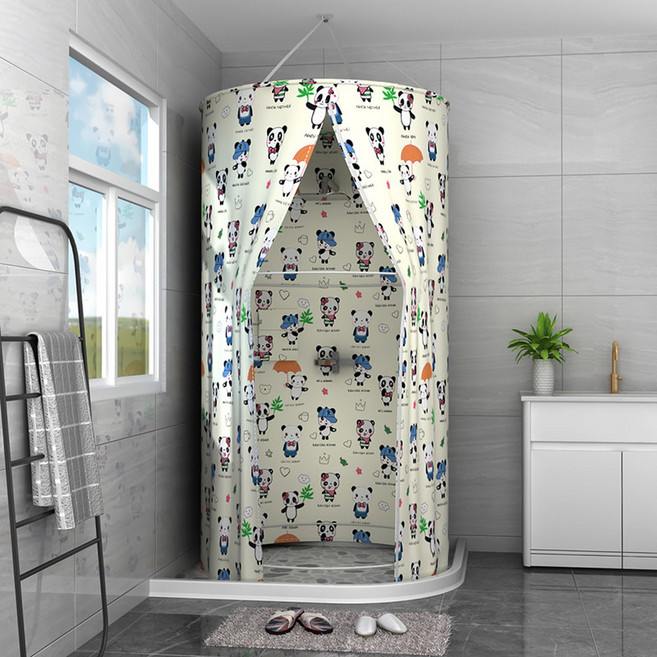 샤크팡 글렌체크 화장실압축봉 사우나 욕실가림막 원형샤워커튼 방수가림막 펜션 하이스텔