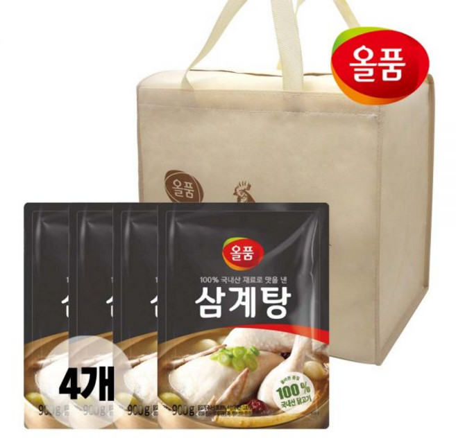 냉동 올품삼계탕 900g X 4봉부직포 선물포장 올품 삼계탕 900g 395592, 1.냉동 삼계탕 900g X 4봉(부직포선물)