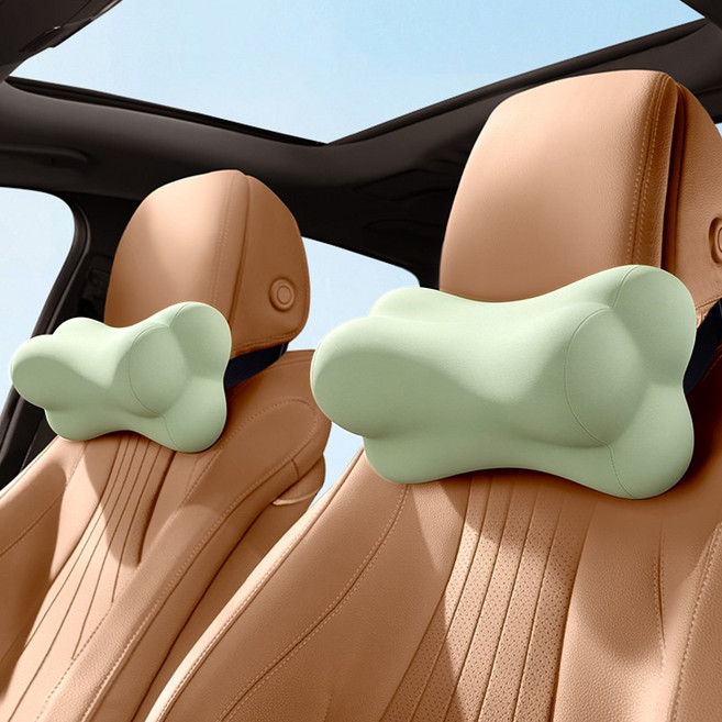 LINSHU 차량용 메모리폼 목쿠션 탈부착 분리형 목베개, 1개, 그린