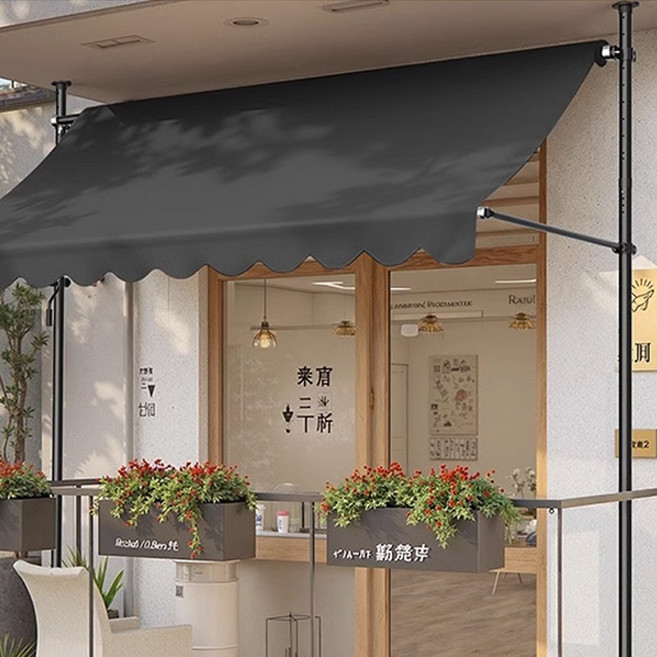 무타공 어닝 접이식 수동 고정 햇빛가리개 방수 옥상 테라스 가게 옥상 차양막 비가림막, A-회색