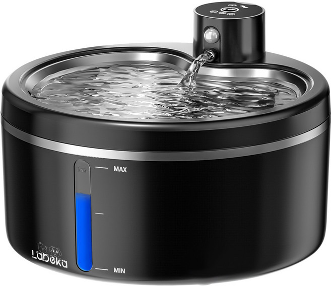 LABEKA 무선 고양이정수기 3.5리터 모션 센서 및 저소음 펌프 탑재 3가지 작동 모드-둥근, 1세트, 순수한 검정색, CP0021-4