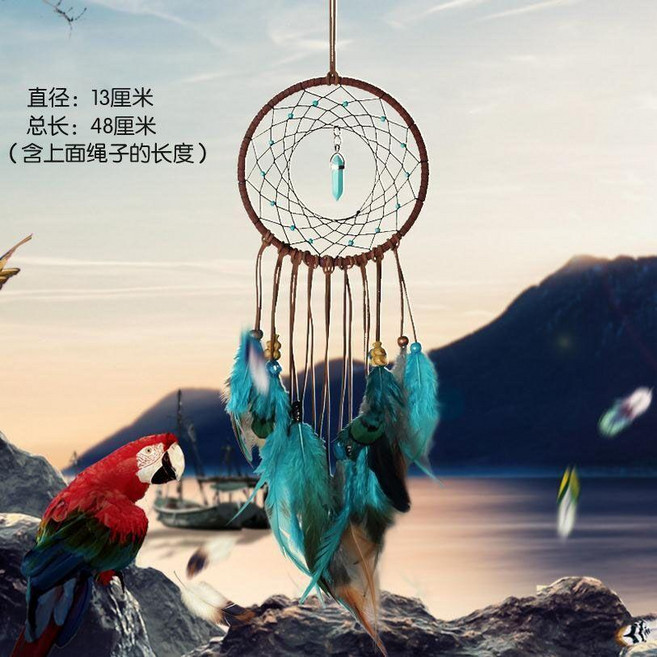 印第安森系捕夢網 含燈 臥室牀頭風鈴掛飾, 圓夢捕夢網 無燈,極速+粘鉤, N/A, 圓夢捕夢網
