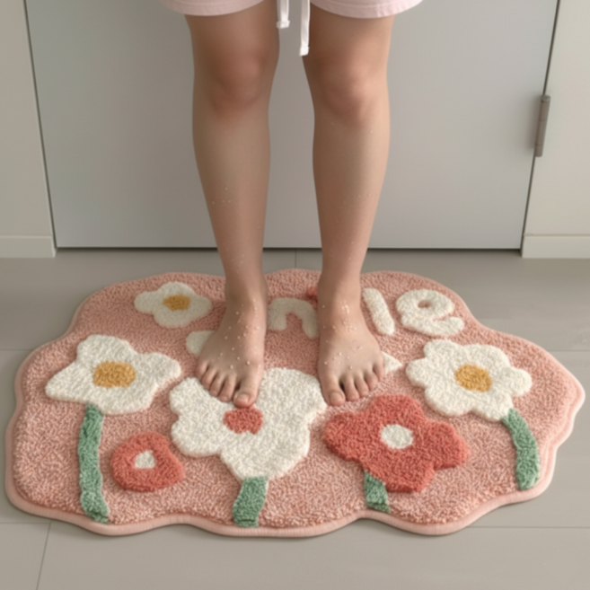 미끄럼방지 극세사 빨아쓰는 물세탁 발매트 주방 욕실 현관 화장실, 01. 핑크 스마일