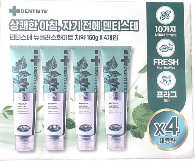 덴티스테 뉴 플러스화이트 치약, 160g, 4개