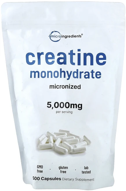 메이커제품입니다 Micro Ingredients 크레아틴 일수화물 캡슐 500정(캡슐 1정당 714.28mg) 좋은효과를 보실수있습니다, 1개, 500정 - 쿠팡