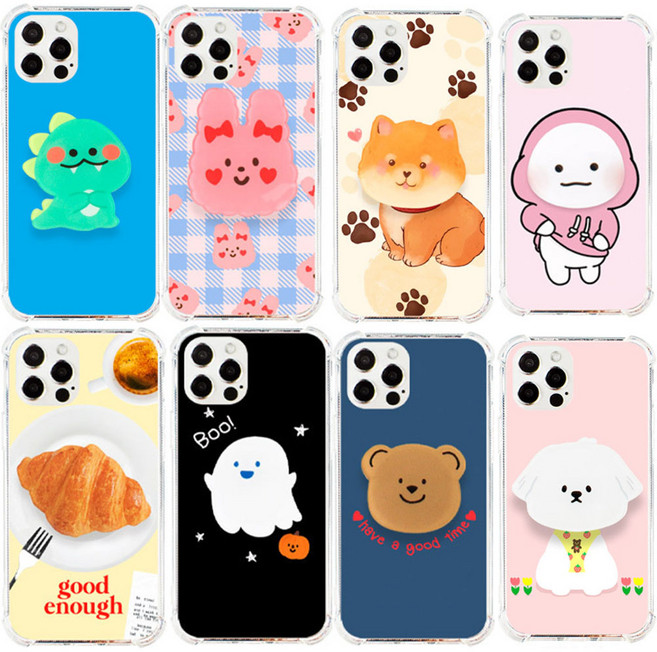 LG V50 ThinQ 캐릭터 스마트톡 디자인 투명 범퍼 젤리 케이스+ 액정보호필름