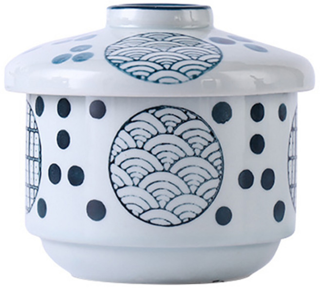 릴스베이 세라믹 계란찜기 일식 푸딩 계란찜 그릇 차완무시 전자렌지 수란 만들기 스프 스튜 죽 도자기 뚜껑 용기, 1개, 구름