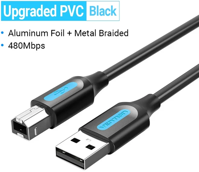 Vention USB 프린터 케이블 3.0 A 남성-B ZJiang 라벨 스캐너 코드, 02 0.5미터, 02 Upgraded Black Blue