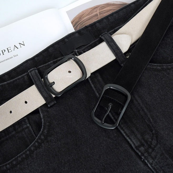 미니포커스 남녀공용 수동 소가죽 슬림 벨트 207