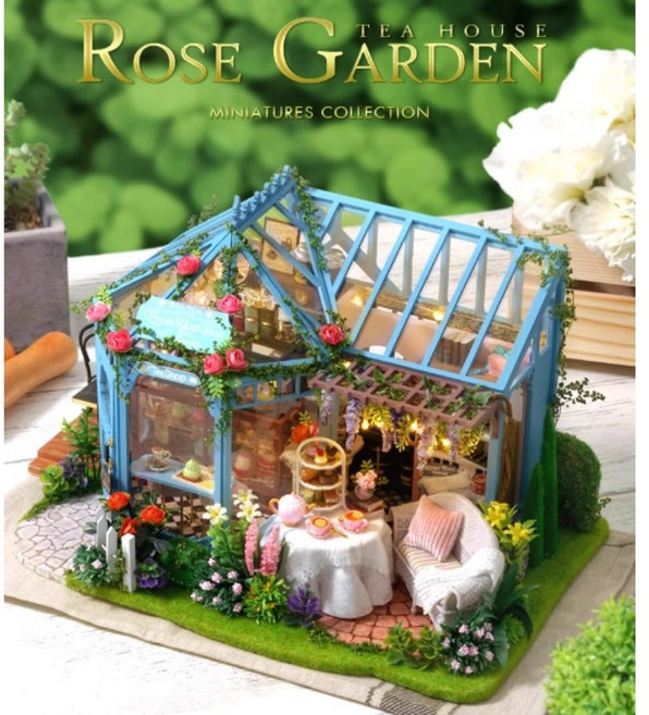 장미 정원 티하우스 DIY 뮤직박스 하우스 | 핸드메이드 모델 생일 선물 여자 친구 520 발렌타인 데이, 본품 (도구세트+방진커버 포함), 단품키트