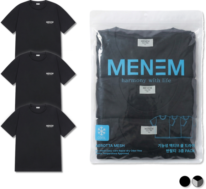 미넴 남녀공용 반팔티 3장 S~5XL 스포츠 기능성 쿨티 헬스 트레이닝