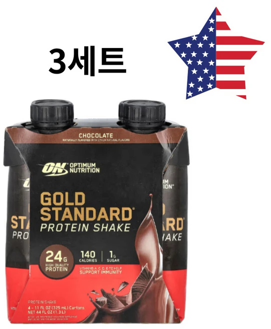 옵티멈뉴트리션 골드 스탠다드 단백질 쉐이크 초콜릿맛 4팩 각325ml 2+1 미국직배송, 325ml, 3개 - 쿠팡