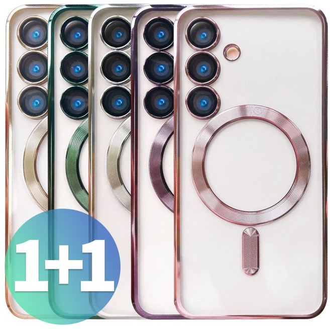 넥스트모바일 1+1 갤럭시 A15 버디3 맥세이프 마그네틱 카메라 보호 메탈릭 컬러 투명 케이스