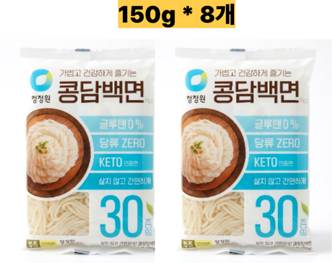 3위 - 청정원 콩담백면 150g x 8개 1세트 건강식 글루텐프리 당류 제로 저칼로리, 1.2kg